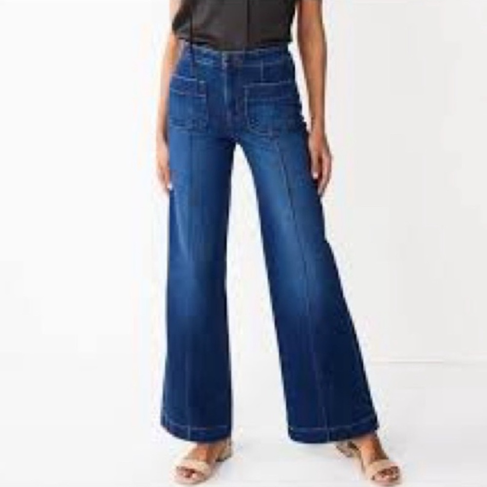 LC Lauren Conrad Dark Blue Super High Rise Wide Leg Jeans